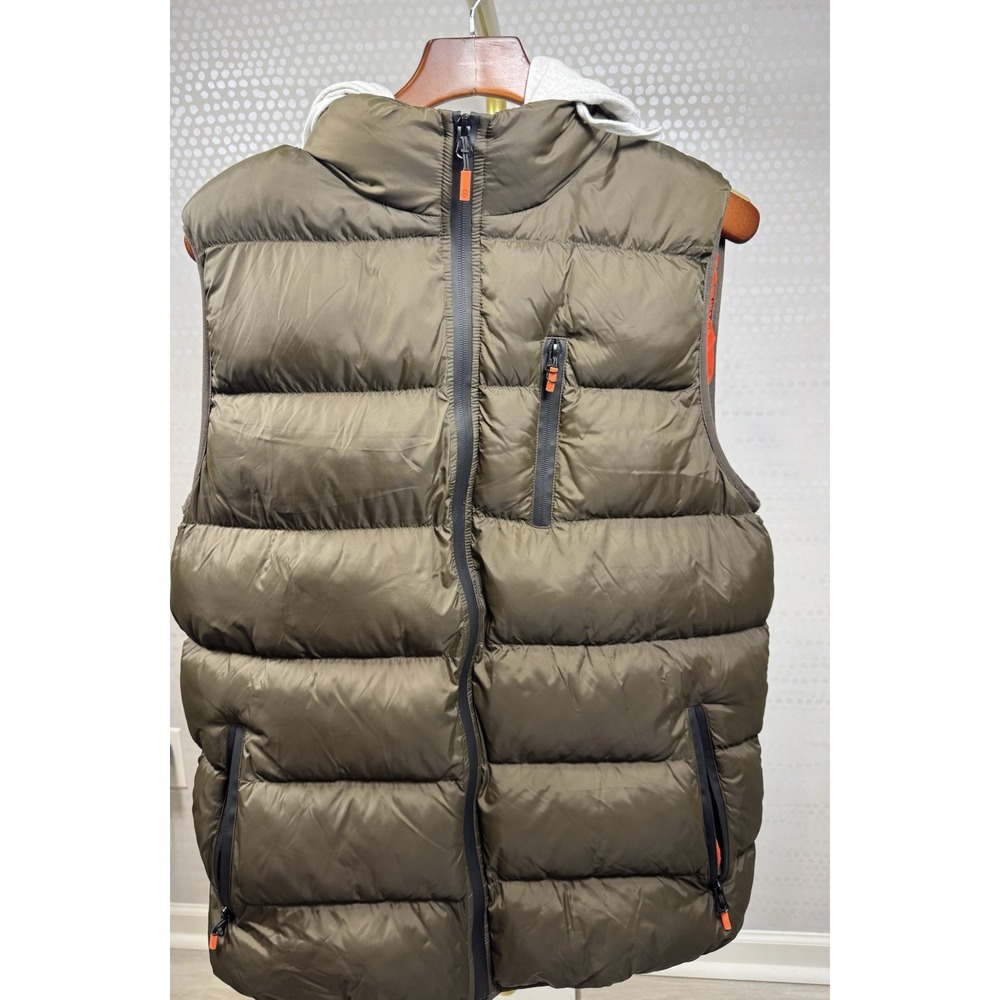 SWIMS Men's Hooded Puffer Vest Size L Green Full Zip Nylon Shell